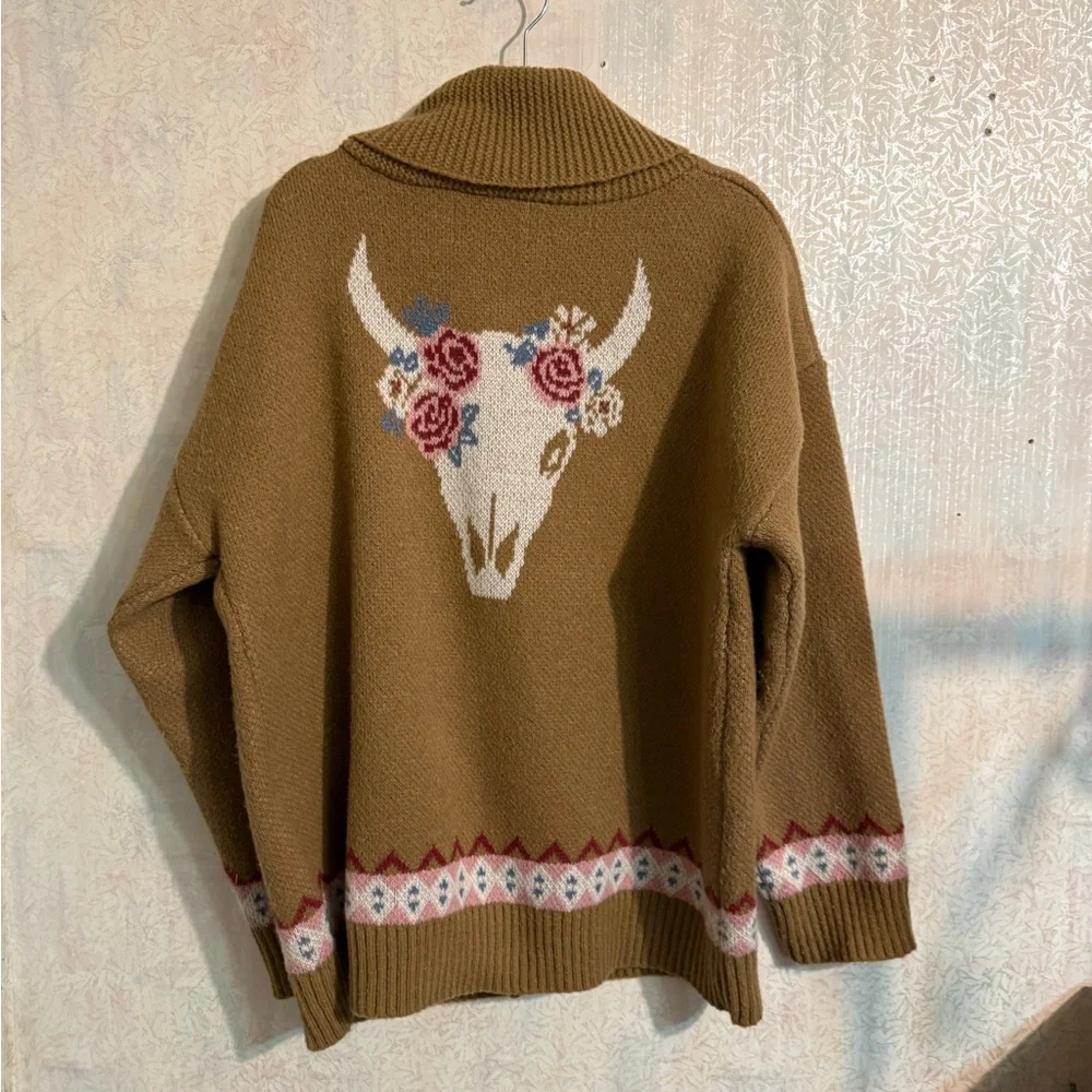 Savanna Jane Boho, Western, Cozy, Button Front Brown Floral Cardigan, Sz Large - Picture 3 of 8